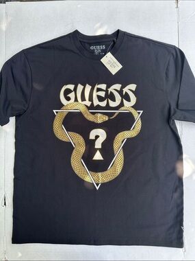 GUESS Black Short-Sleeve Tee with Gold Snake Graphic